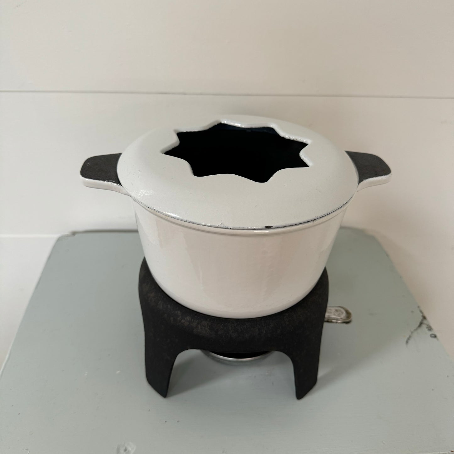 Vintage White Cast-iron Fondue