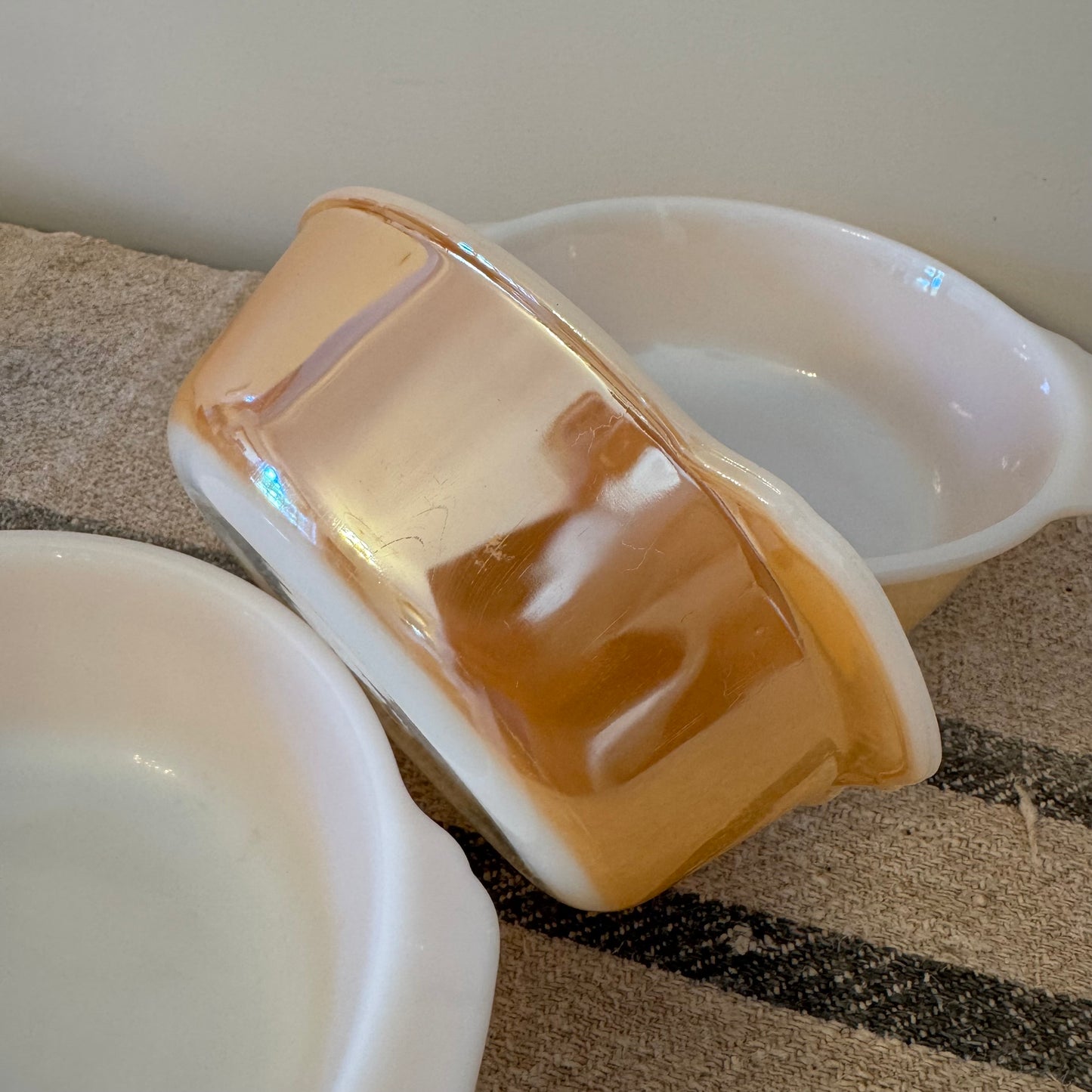 Vintage Fire-King Peach Lustre Milk Glass Bowls