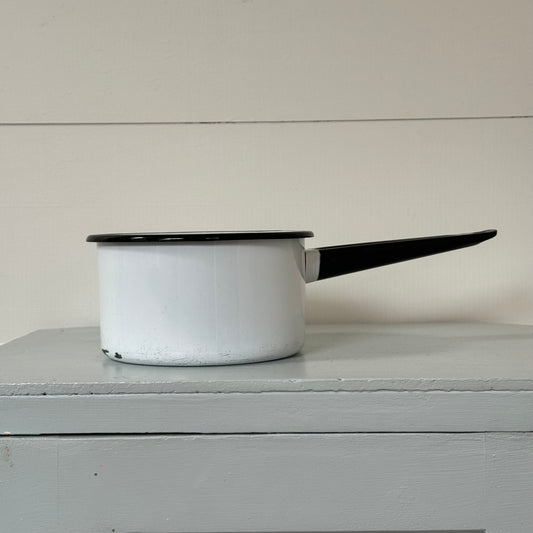 Vintage White and Black Enamel Pot