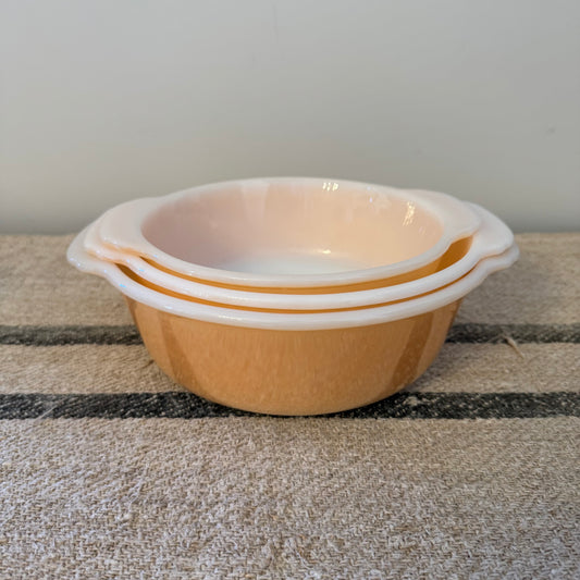 Vintage Fire-King Peach Lustre Milk Glass Bowls